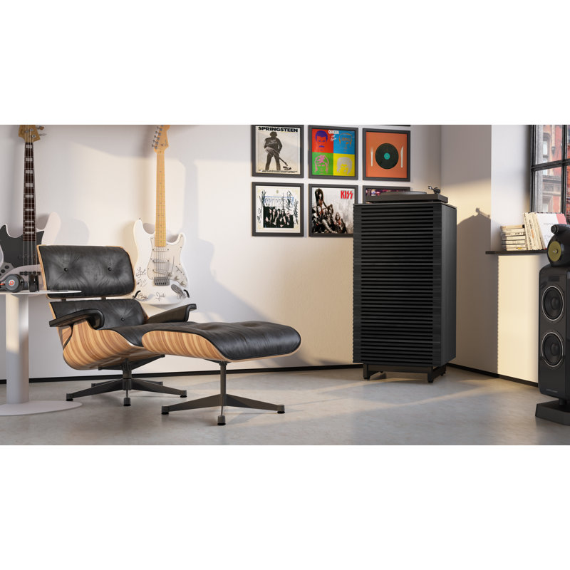 Armoire audio Corridor, Bois de frêne teint gris anthracite