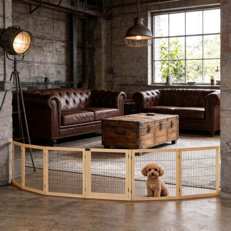 6-Panel Folding Dog,Wooden Pet Gate