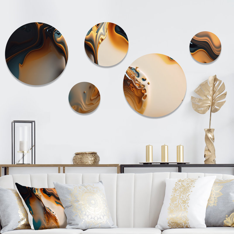 Ensemble de 5 décorations murales jaunes et vertes