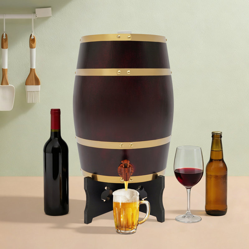 Baril de vin en bois de pin 15L / 3,96 gallons avec base et robinet, baril de vin de table rétro pour bar à domicile et réception