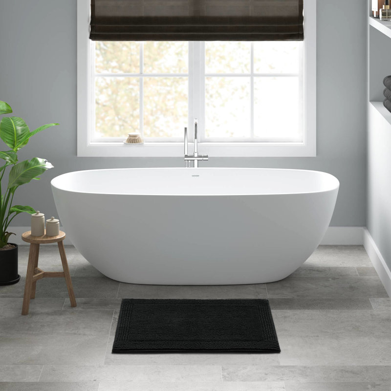 Tapis de bain réversible noir 100% coton 24 x 44 po 3000 g / m² - doux et lisse, lavable à la machine, riche et doux