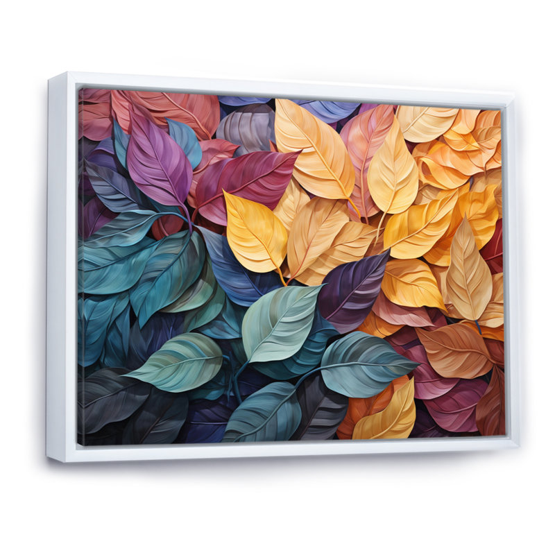 Collage de feuilles colorées II sur toile, H 12 po x l 20 po x P 1 po, Cadre flottant blanc