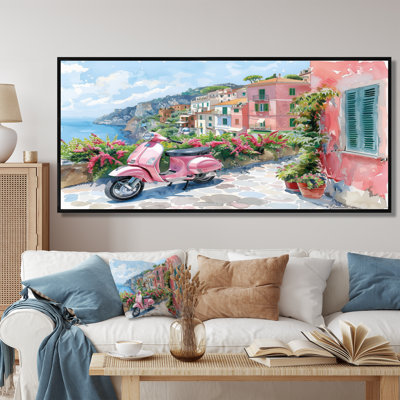 Pink Scooter In Coastal Village Italy III - Italy Wall Decor