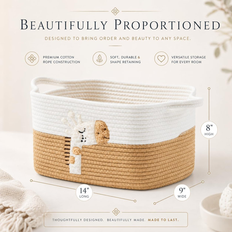 3 Pack Boho Cotton Rope Storage Baskets,Giraffe