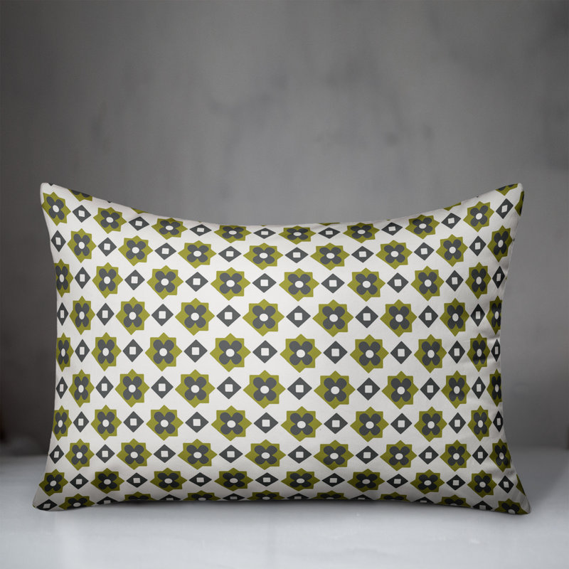 Flower Geometric Reversible Throw Pillow, Green