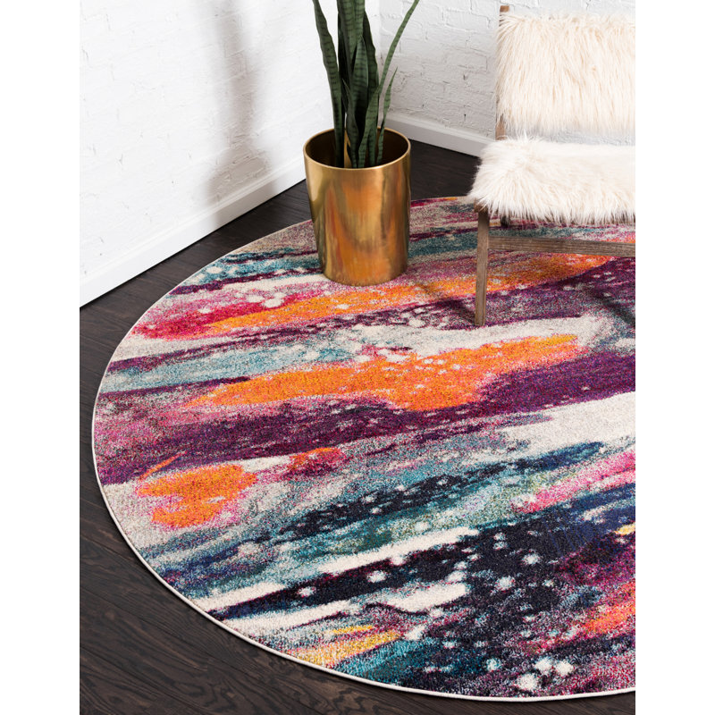 Jaclyn Washable Abstract Indoor Rug, Round 8'