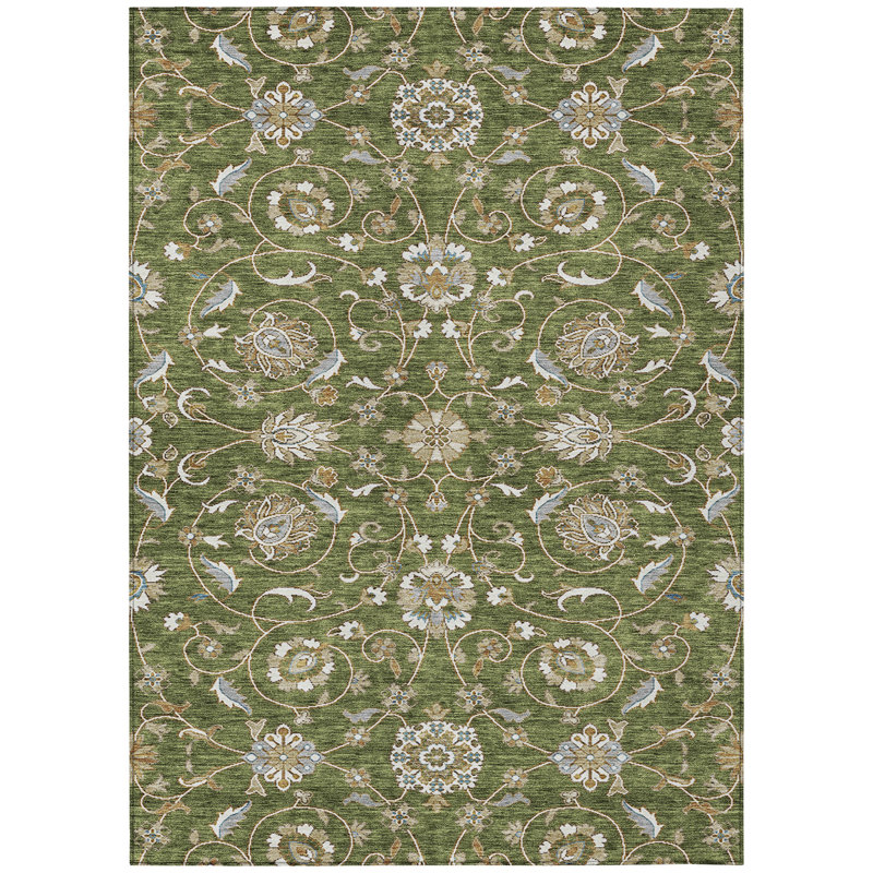 Olive 5' x 7' Washable Synthetic Rectangular Area Rug