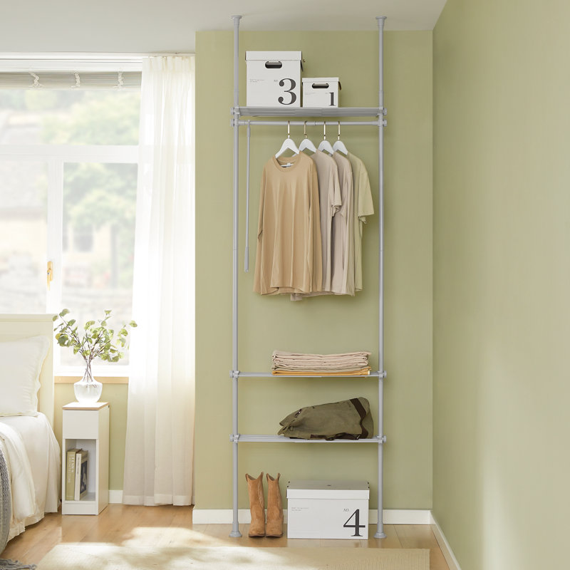 Adjustable Industrial Pipe Clothing Rack, Grey