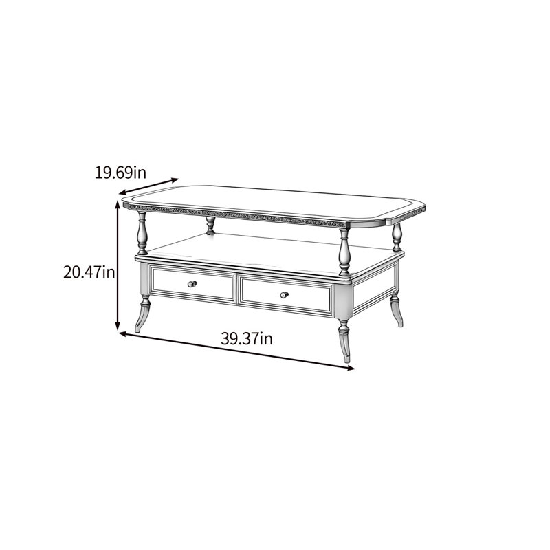 Table basse en verre, H 20,47 po x L 39,37 po x l 19,69 po