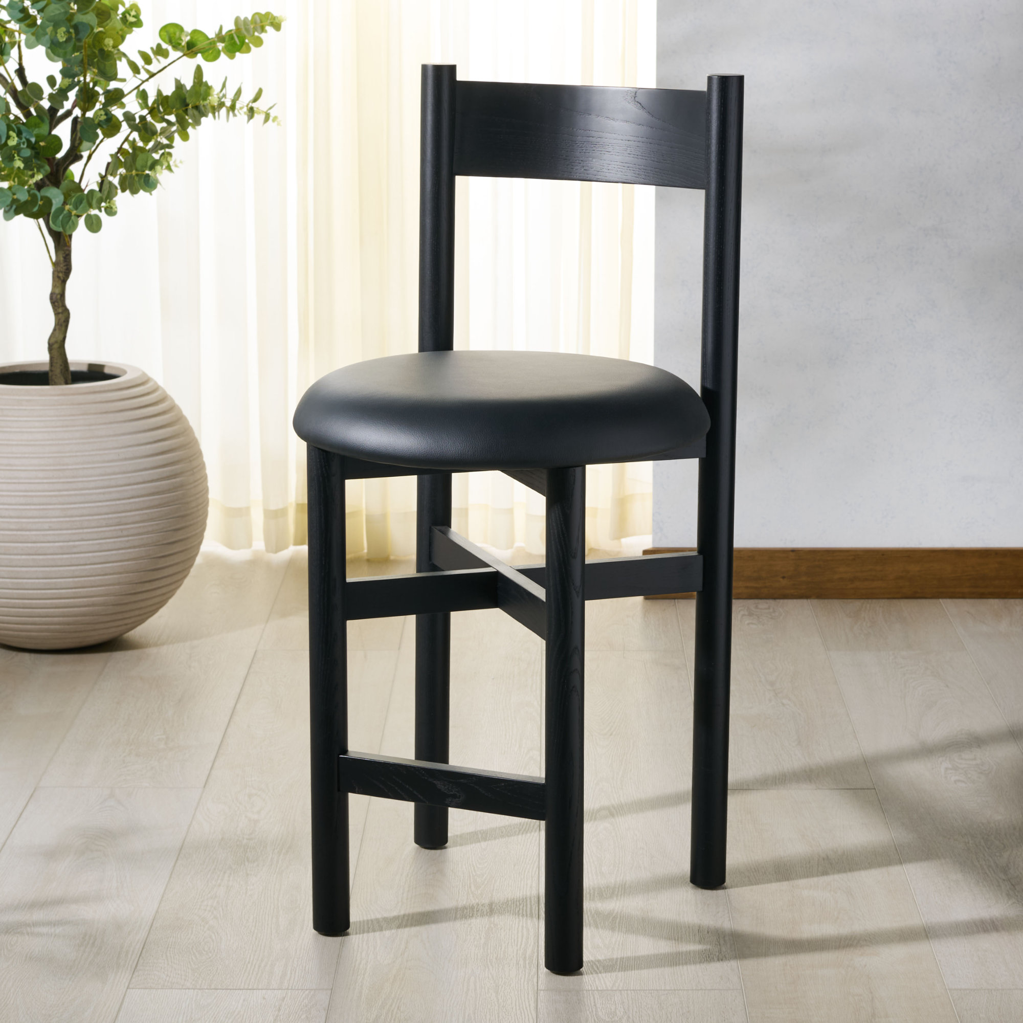 Zoyah Tayla Leather Counter Stool, Black