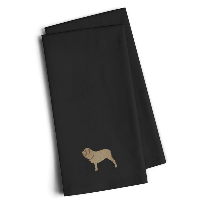 Cotton Embroidered Tea Towel Kitchen Towel, Black, 25" H x 16" W x 0.1" D