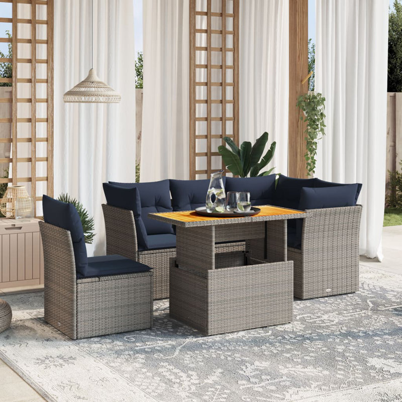  Ensemble de canapé de patio 5 pièces avec coussins en rotin de polyester gris