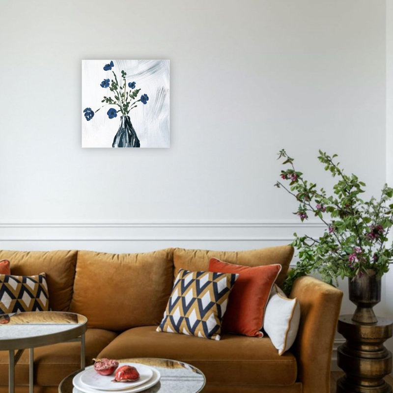 «Dusty Blue Floral», impression sur toile de qualité supérieure, art mural moderne 24 x 24 po