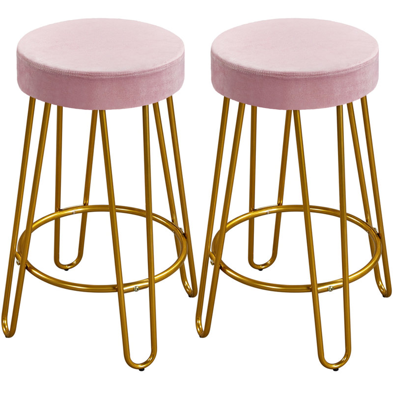 Cedernier Upholstered Counter Stool with Metal Frame, Pink