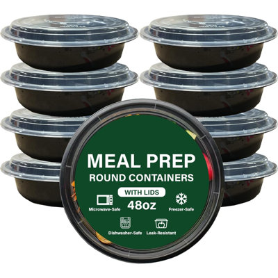 48oz Roud Black Base Meal Prep Takeaway Container Pack of 30