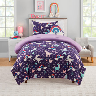 Olivia & Finn Purple Unicorn 3-Piece Kids Comforter Set, Twin