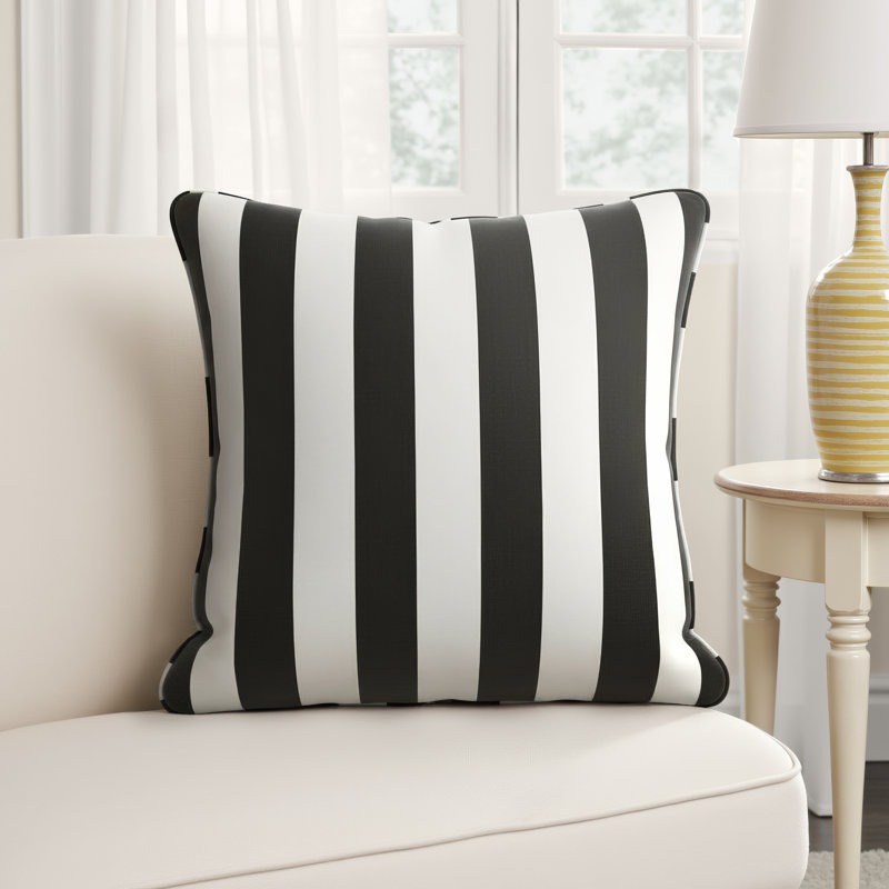 Hartford Sunbrella Striped Weather Resistant Pillow Cover & Insert, Black Stripe/Black Stripe, 20" x 20"