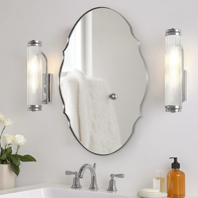 Miroir de salle de bain ovale contemporain Cadre en acier inoxydable
