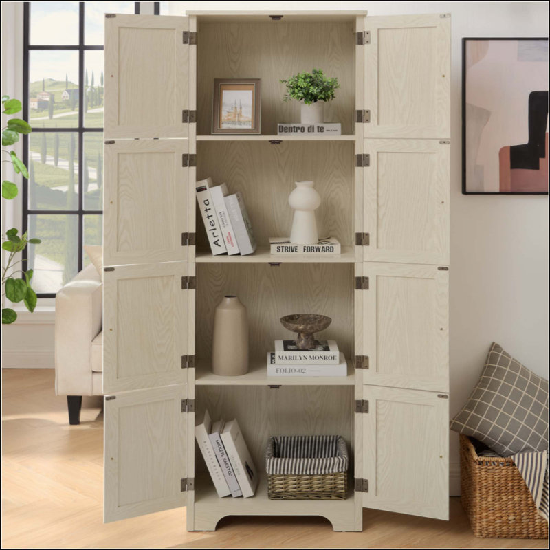 Grande armoire de rangement avec 8 portes et 4 tablettes, bibliothèque, salon, cuisine, salle à manger et armoire de rangement autoportante
