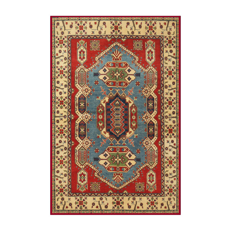 Tapis traditionnel ivoire / rouge / bleu, Rectangle 5 pi x 7 pi