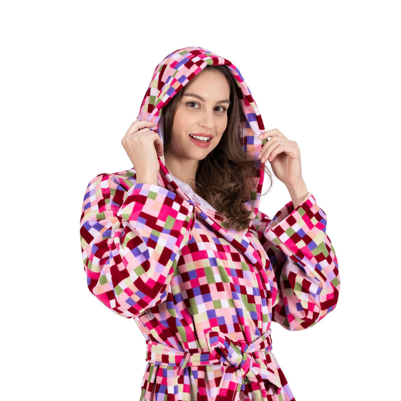 Luxury Olivia 100% Turkish Cotton Square Printed Bath Robe