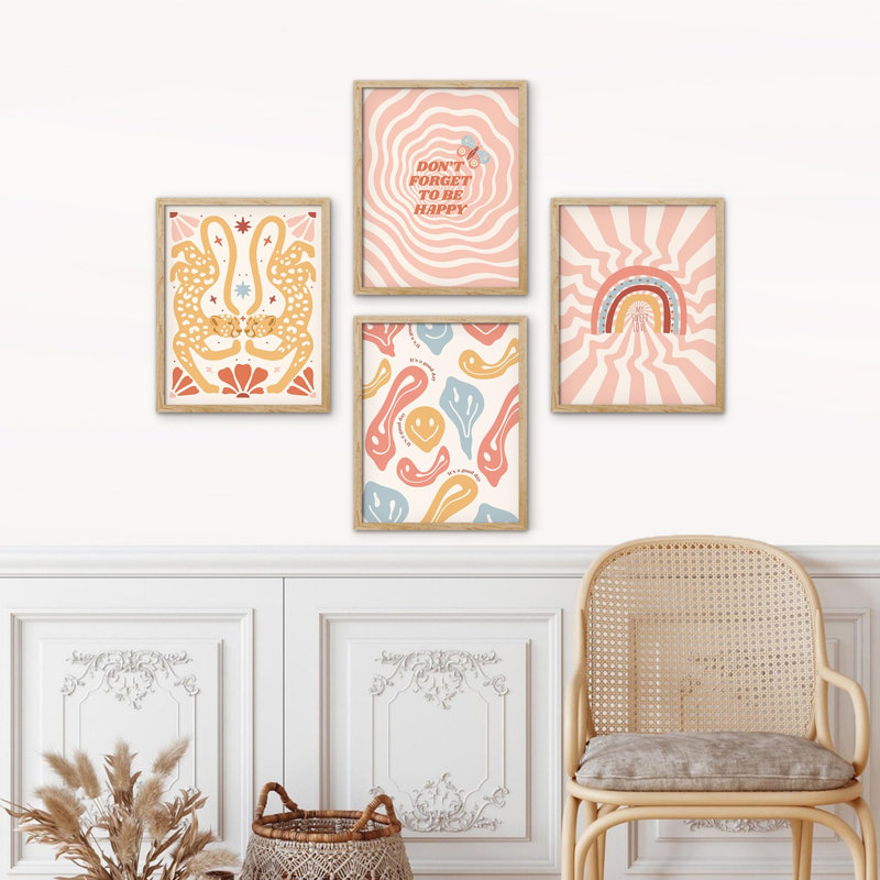 «Don't Forget To Be Happy», impression sur papier 4 pièces, Naturel, H 16 po x l 12 po