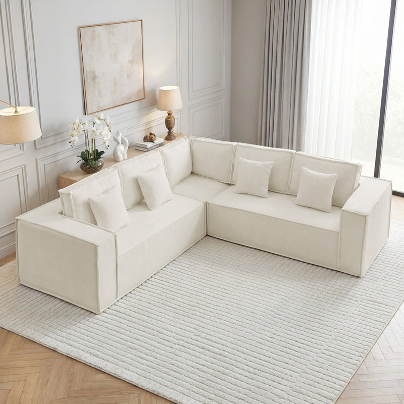 Canapé modulaire surdimensionné en forme de L 108 po en chenille désossée de 108 po, canapé modulaire surdimensionné à 5 places à assise profonde, sans assemblage