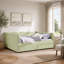Lit de jour en vichy douillet avec deux tiroirs de rangement, port USB et conception adorable en forme de vague, tissu en lin-151254901