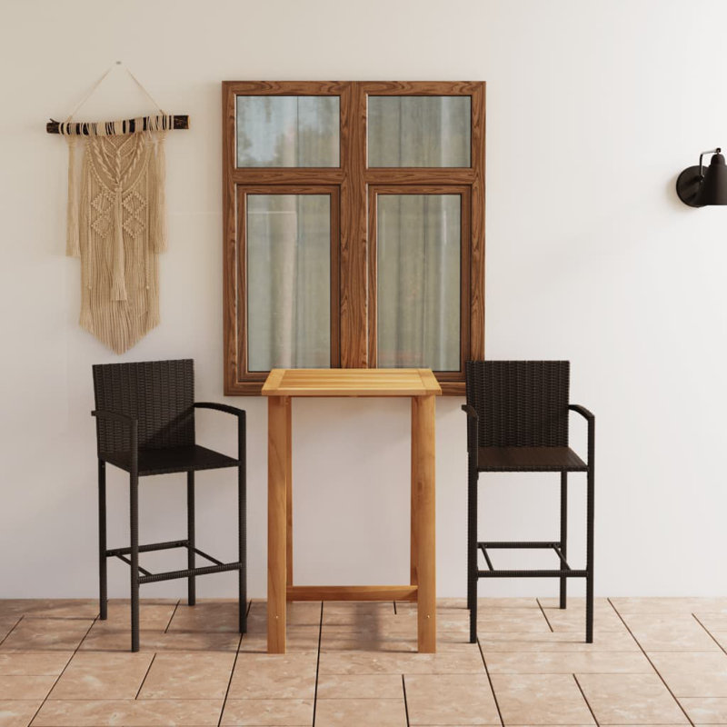2 - Person Acacia Wicker Patio Dining Set with Square Table, Brown