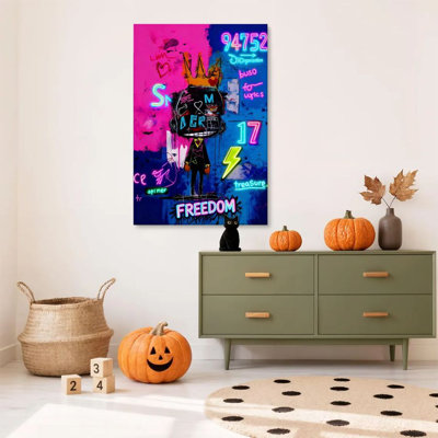 1pc Framed Kratzer Painting Street Graffiti, Neon Numbers and Symbols, Abstract Expressionism Decor Print Vintage Wall Poster Home Decor Perfect Gift for Modern Artwork For Bedroom Living Room