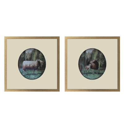 Tableau encadré de moutons au charme pastoral - Lot de 2