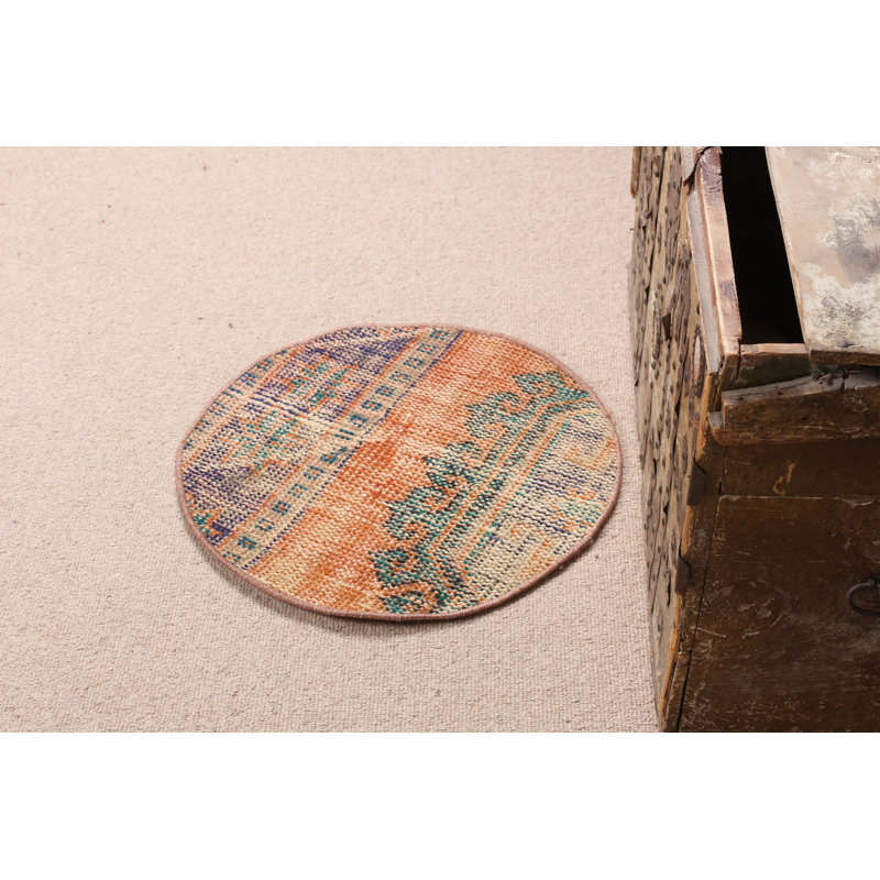 Superbe tapis turc rond Oushak idéal pour une entrée accueillante ou une porte d'entrée