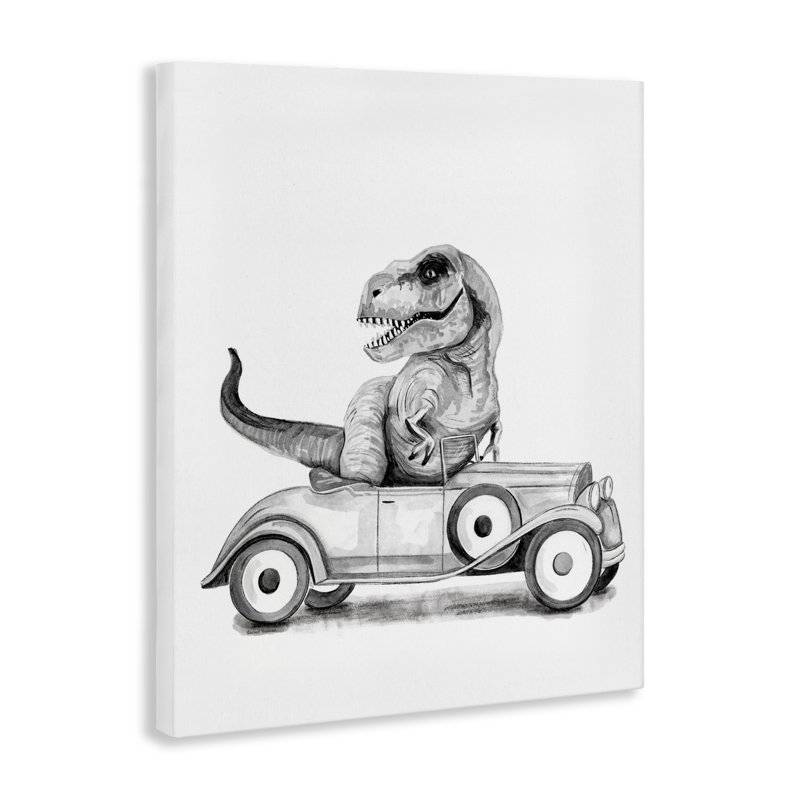 Dinosaure dans une toile de véhicule rétro, design par Rachel Nieman, H 30 po x l 24 po