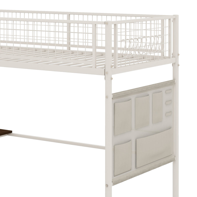 Lit mezzanine simple en métal avec station de charge intégrée et lumière DEL, Blanc