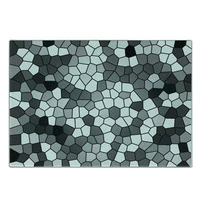 Ambesonne Black and Grey Tempered Glass Cutting Board Stained Glass Mosaic Charcoal Grey White
