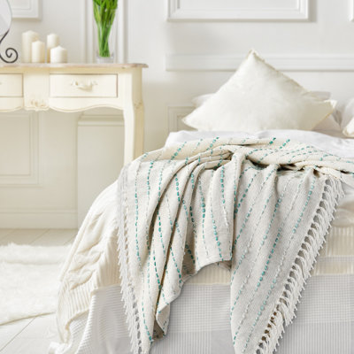 Deep Ombre Striped Handmade Woven Throw Blanket with Fringe