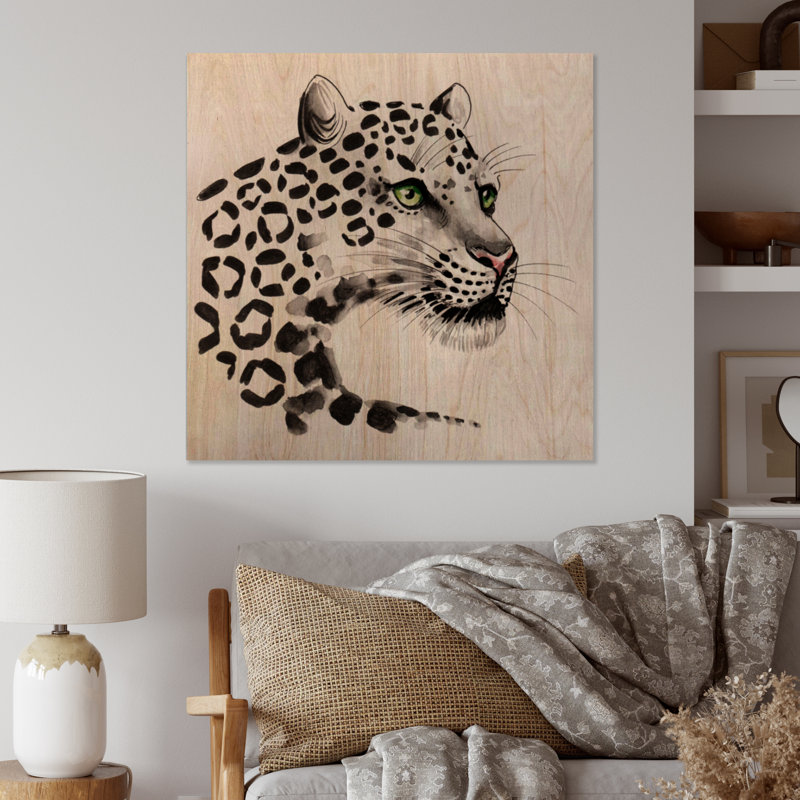 Leopard Head - Traditional Print on Wood, 40" H x 40" W x 1" D