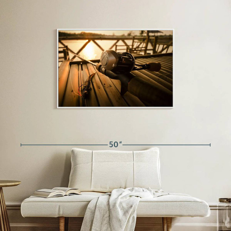 Bass Fishing Set, Floating Frame White, 37" X 25"