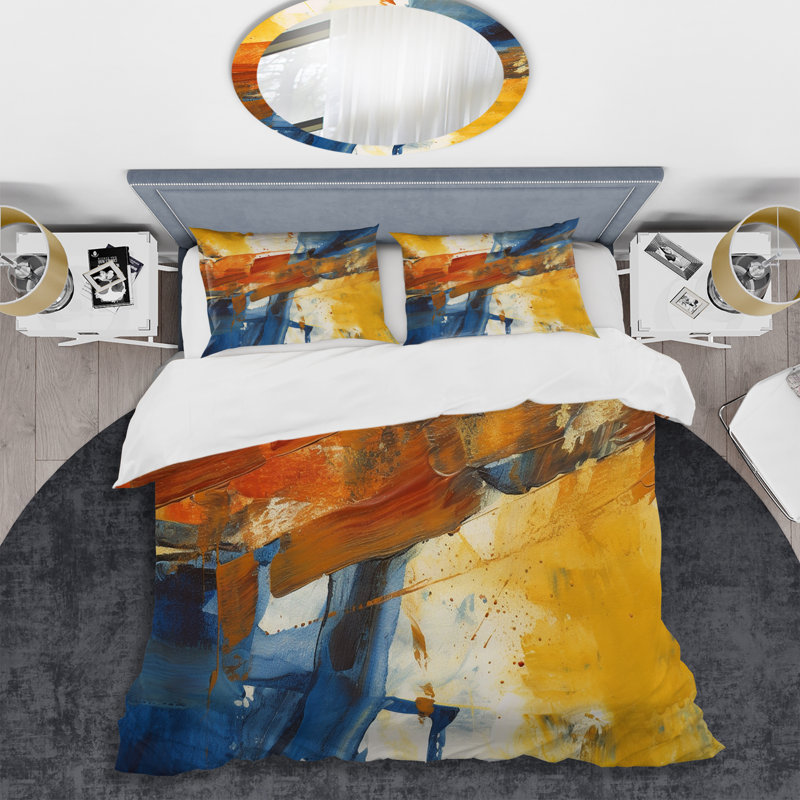 Evening Glow Abstract Orange and Royal Blue - Ensemble de housse de couette abstrait - Microfibre de polyester