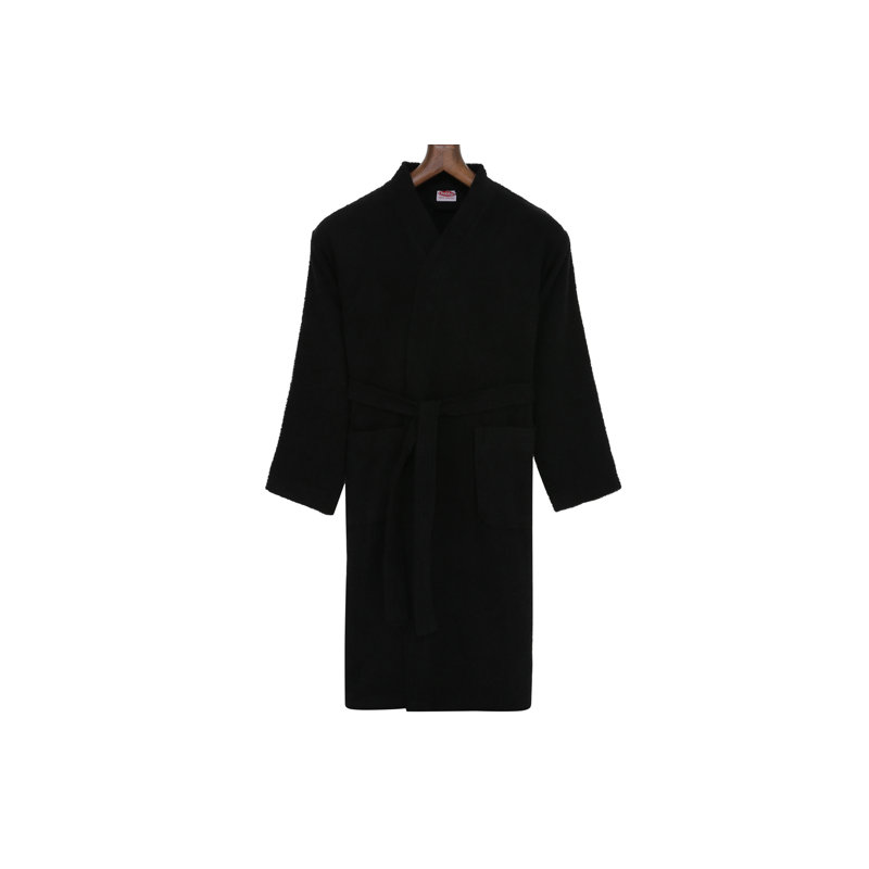 Peignoir 100% coton mi-mollet garçon avec poches, Noir