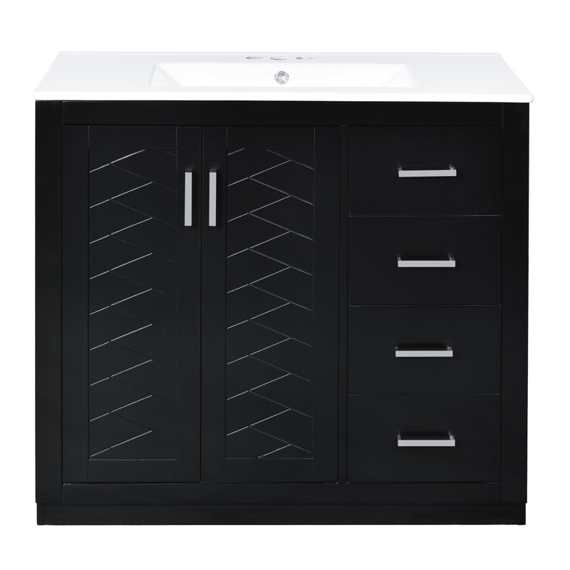 Meuble-lavabo noir 36 po avec lavabo en céramique