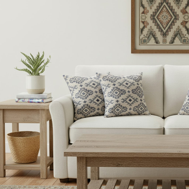 Ensemble de housse de coussin en coton bleu / gris, Polyester