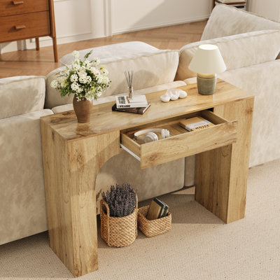 Industrial Farmhouse Console Table - 47 Inch Wooden Entryway Table with Drawer - Narrow Accent Sofa Table for Living Room, Hallway, or Foyer - Schattf