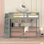 Lit mezzanine double avec bureau, tablettes de rangement et escalier-88618777