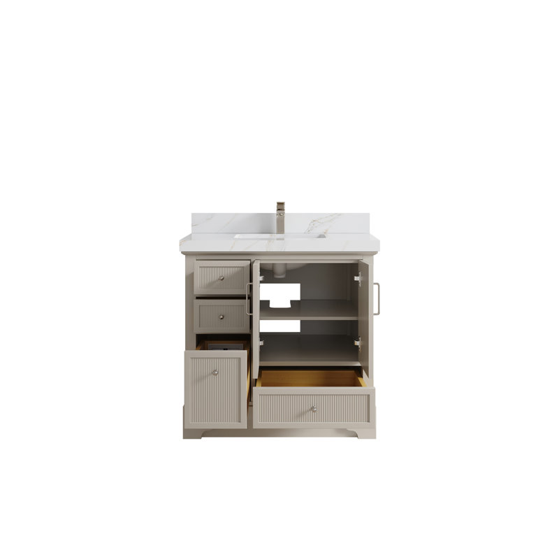 Ensemble de meuble-lavabo simple 36 po avec plateau Alys, Sienne Calacatta