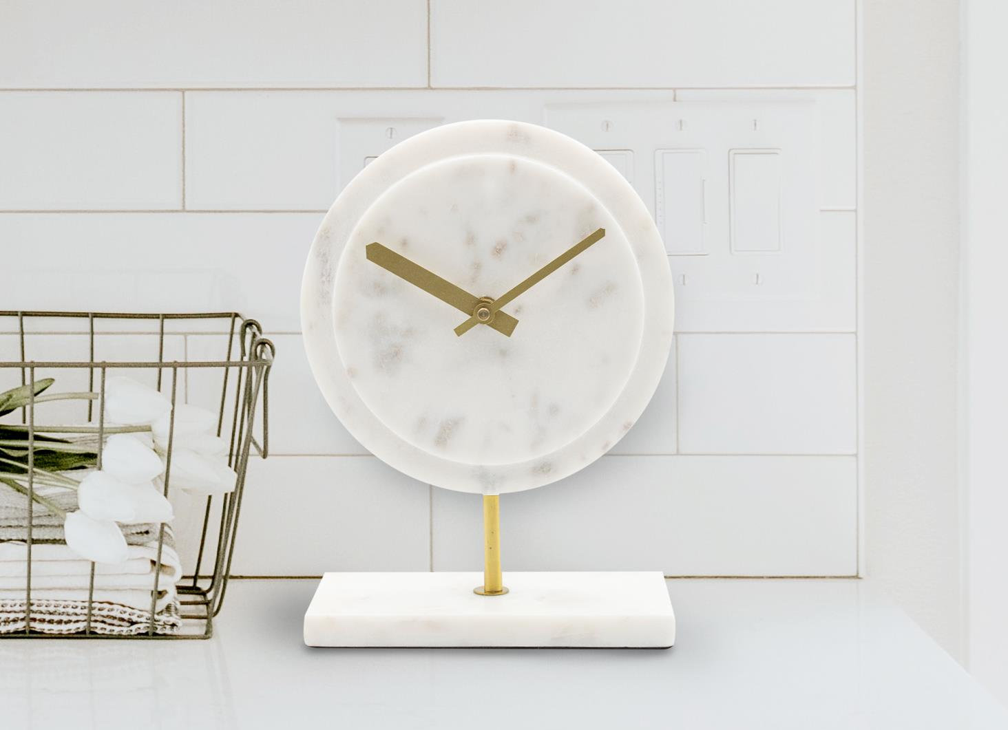 Dorris Tabletop Clock, Natural Marble