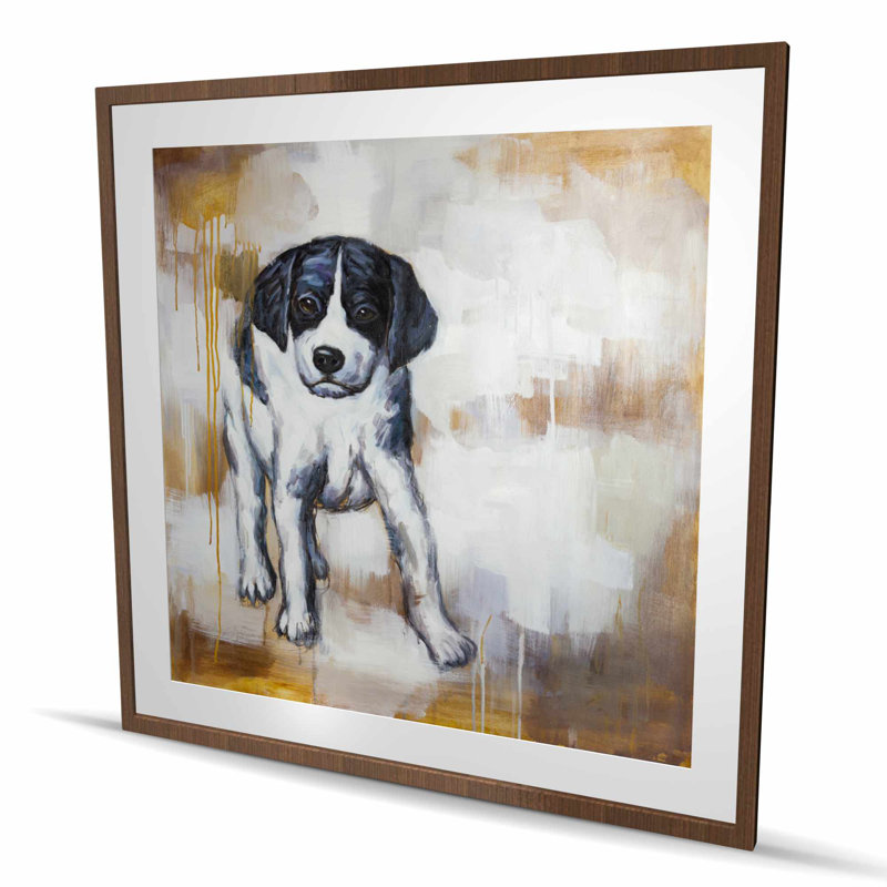 Curieux chiot - Impression encadrée contemporaine avec passe-partout