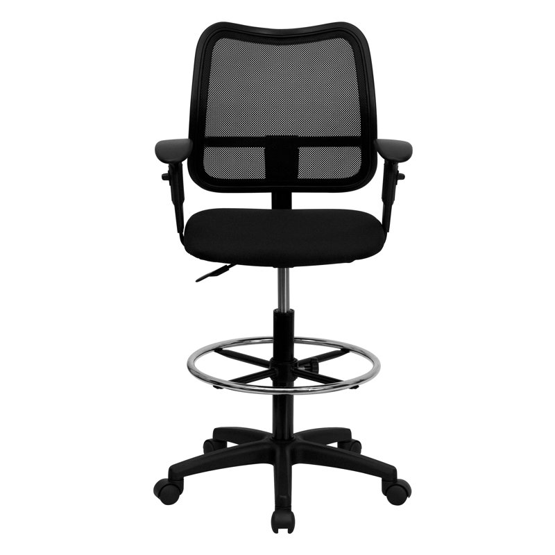  Chaise de dessinateur en maille à dossier moyen avec accoudoirs réglables, Tissu noir, Inclus