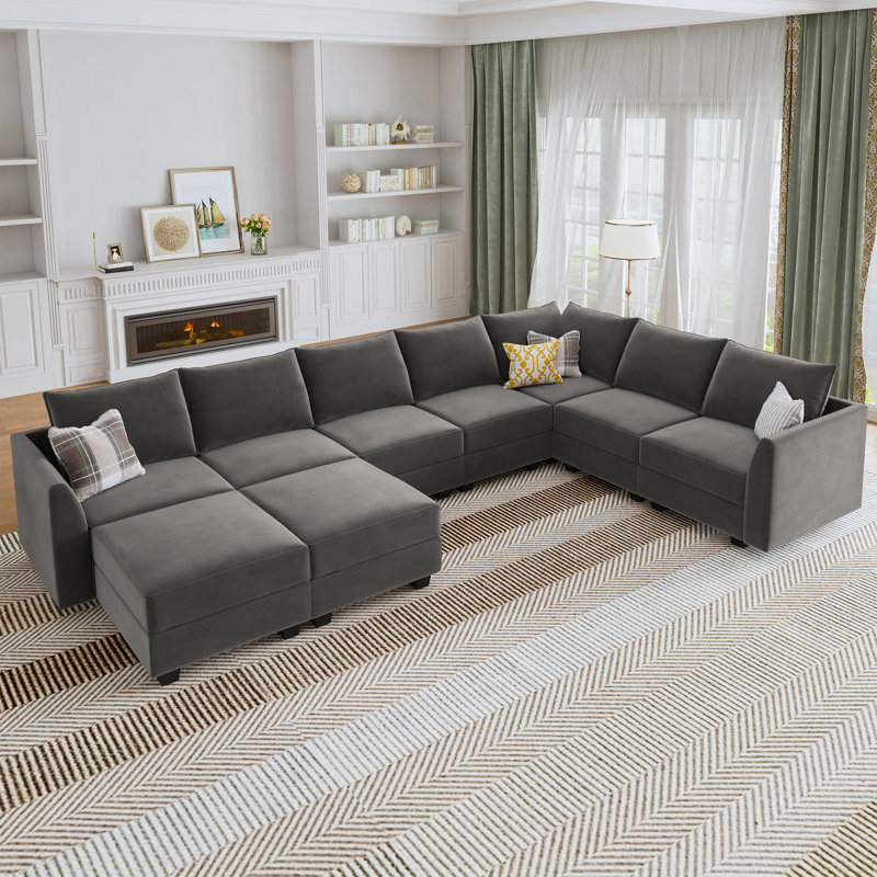 Berenika Velvet Modular U-Shaped Sectional, Gray Velvet