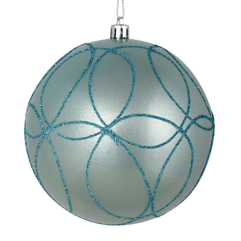 Ornement de bonbons avec motif de paillettes circulaires, Bleu pastel, H 4,75 po x l 4,75 po x P 4,75 po